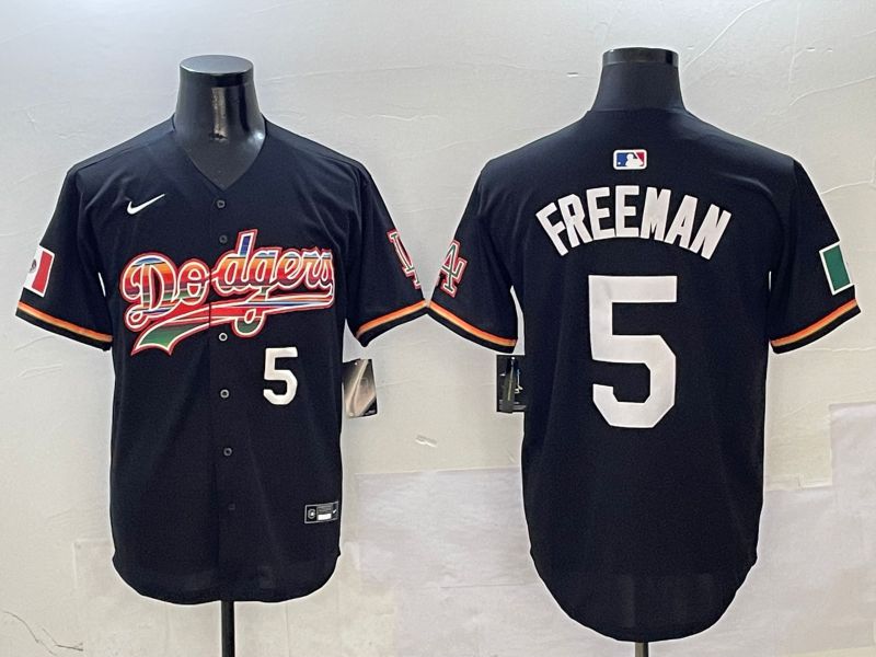 Men Los Angeles Dodgers 5 Freeman Black rainbow Nike 2025 MLB Jersey style 5